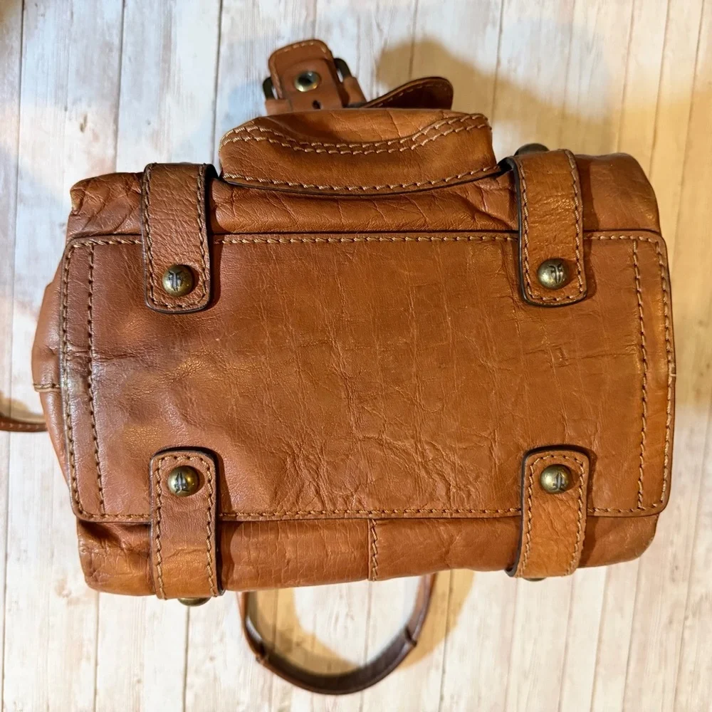 Frye Tan Leather Satchel with Studded Detail